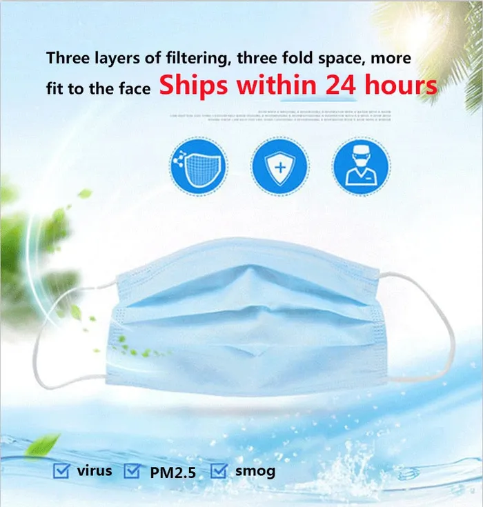 Protective Equipment 20PCS Face Masks 72h Express delivery 3ply nonwoven fabric Disposable Protect health free shipping with earmuff pm25 LAZADASEXTOYS Male Sex Toys