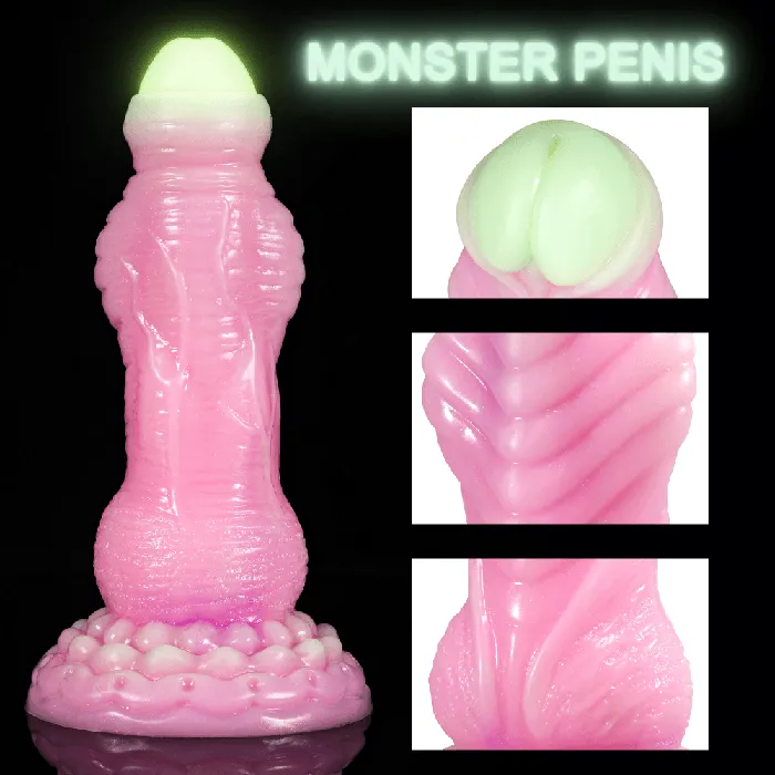 Fluorescent Silicone Monster Dildo Mixed Color Anal Plug with Strong Suction Cup propinkup Male Sex Toys